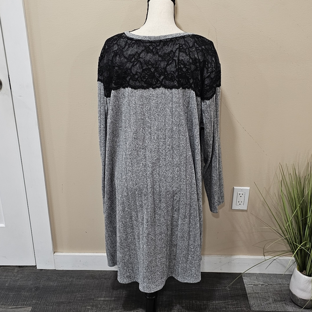 Maurices 24/7 Heathered Light Gray Lace Trim Mixer Dress - Picture 3 of 5